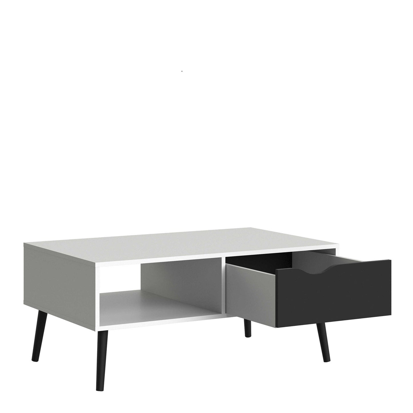 Sapporo White and Matt Black Coffee Table 1 Drawer 1 Shelf