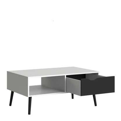 Sapporo White and Matt Black Coffee Table 1 Drawer 1 Shelf