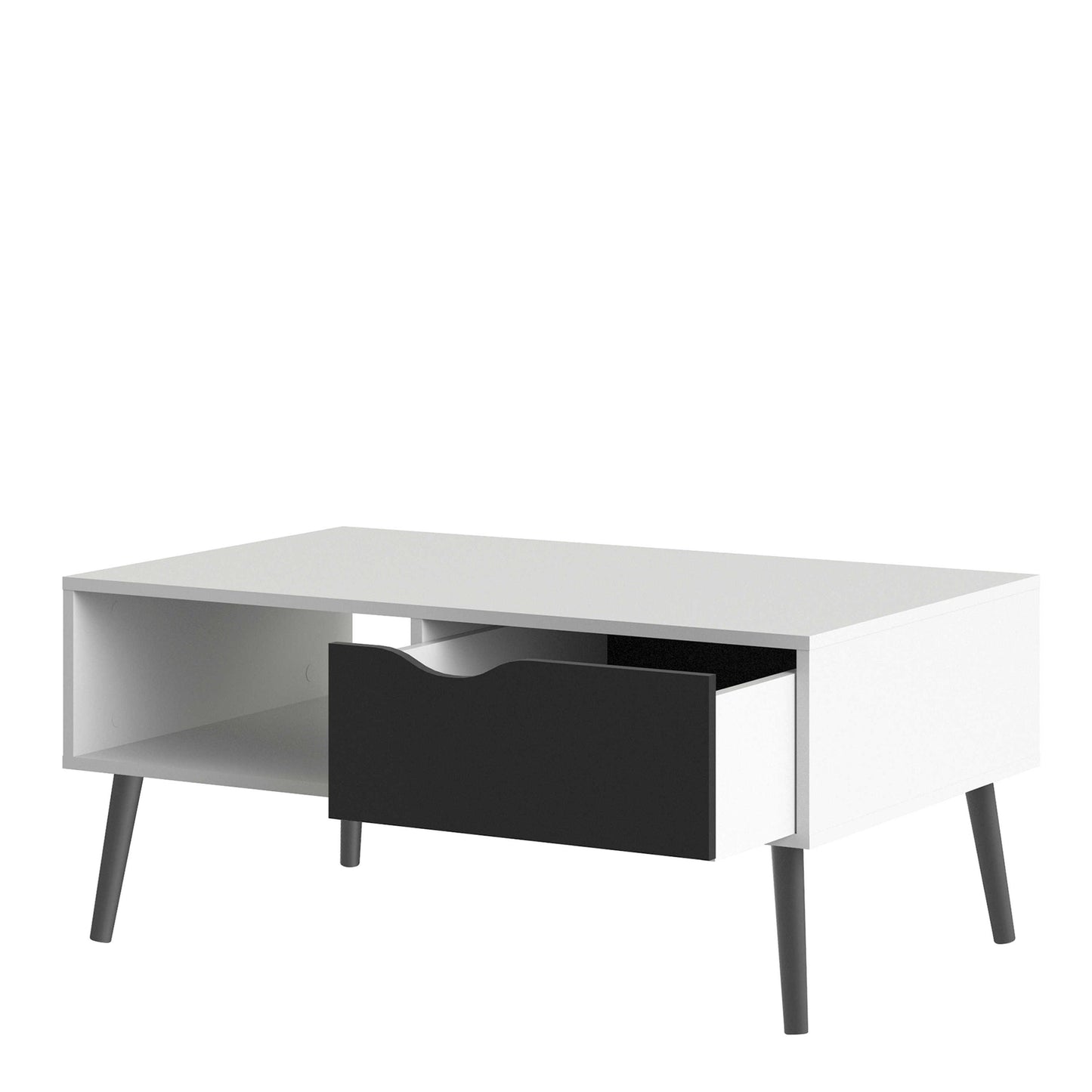 Sapporo White and Matt Black Coffee Table 1 Drawer 1 Shelf
