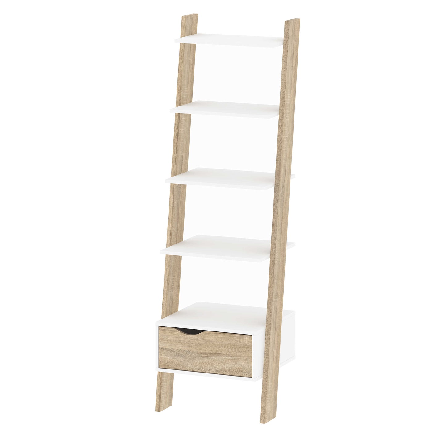 Sapporo White and Natural Oak Leaning Bookcase 1 Drawer 4 Shelves