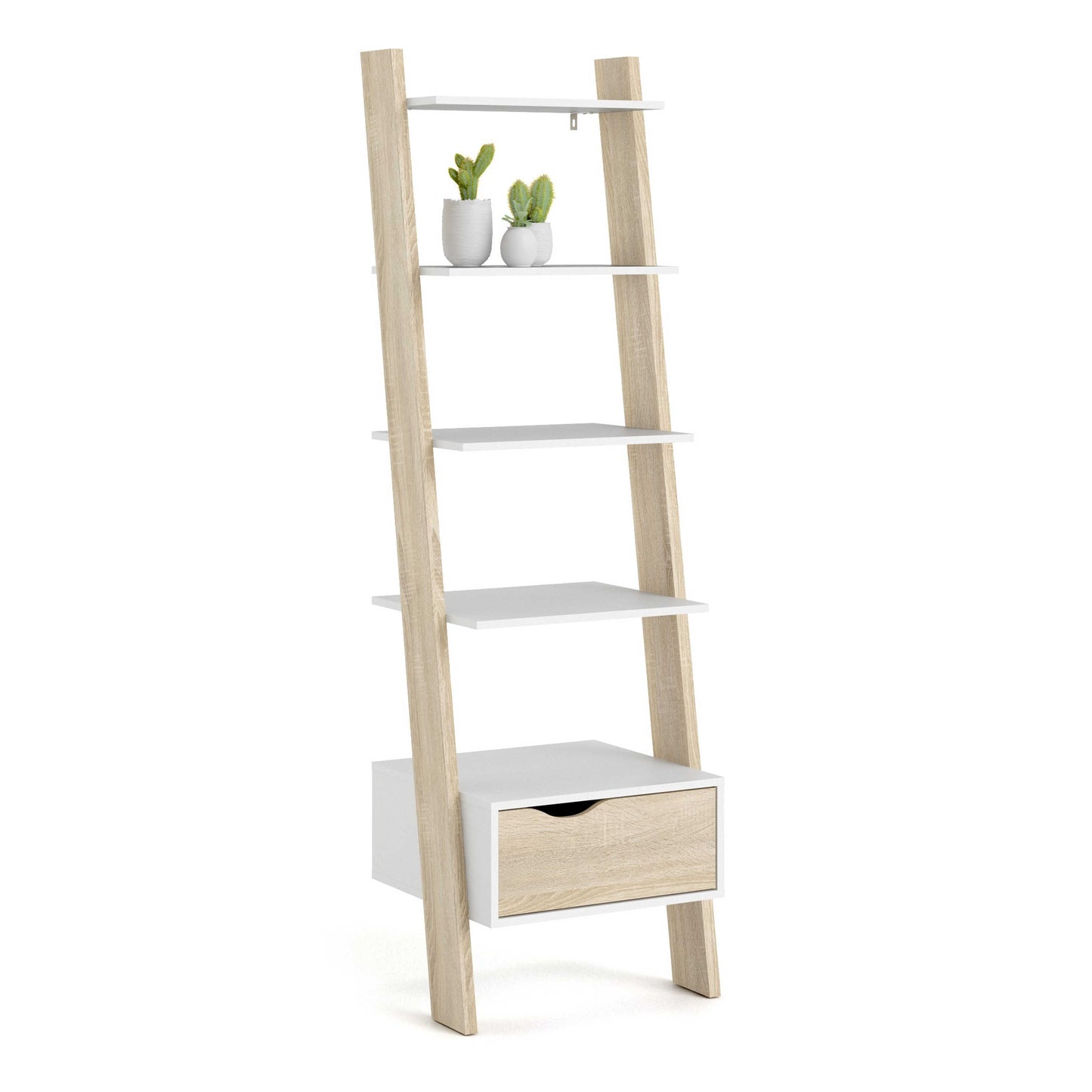 Sapporo White and Natural Oak Leaning Bookcase 1 Drawer 4 Shelves