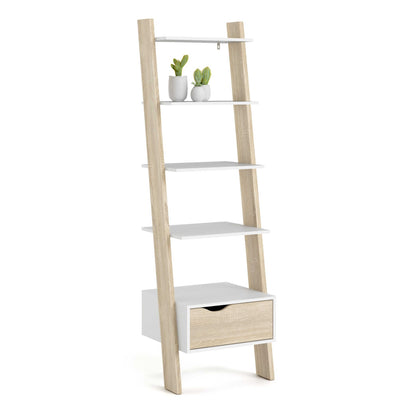 Sapporo White and Natural Oak Leaning Bookcase 1 Drawer 4 Shelves