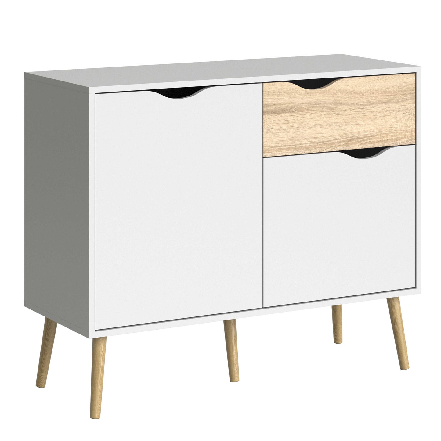 Sapporo White and Natural Oak Small Sideboard 1 Drawer 2 Doors