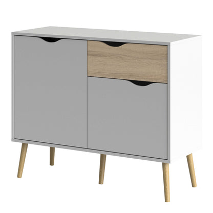 Sapporo White and Natural Oak Small Sideboard 1 Drawer 2 Doors