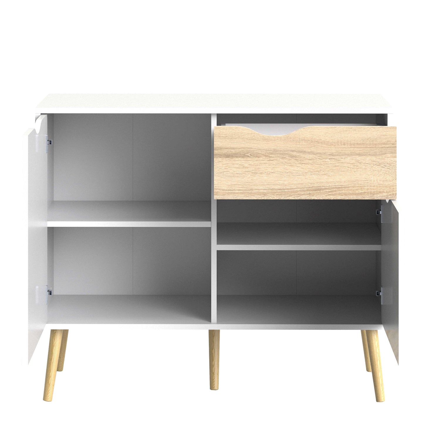 Sapporo White and Natural Oak Small Sideboard 1 Drawer 2 Doors