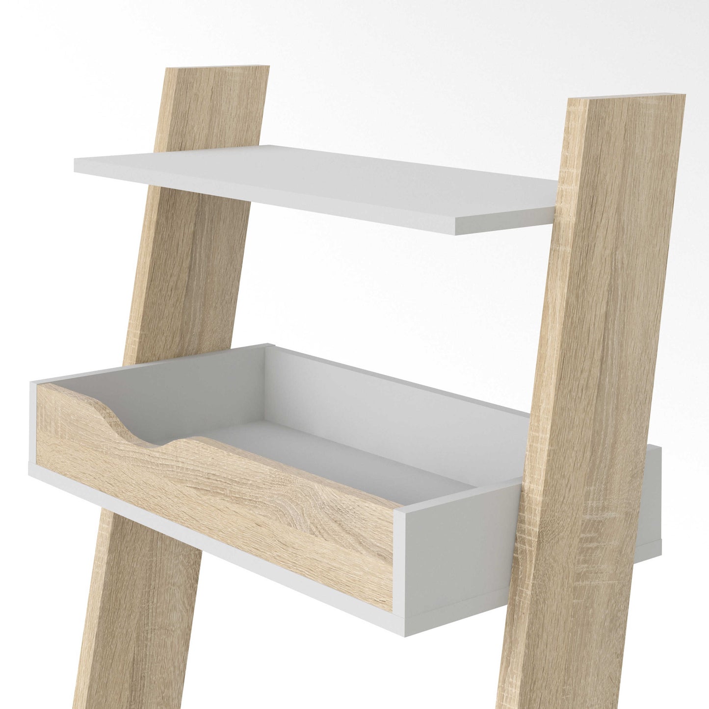 Sapporo White and Natural Oak Leaning Desk with Shelves