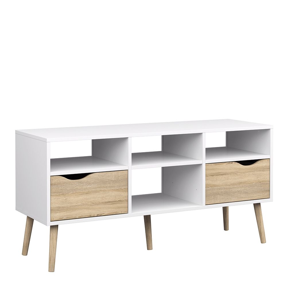 Sapporo White and Natural Oak Wide TV Unit 2 Drawers 4 Shelves