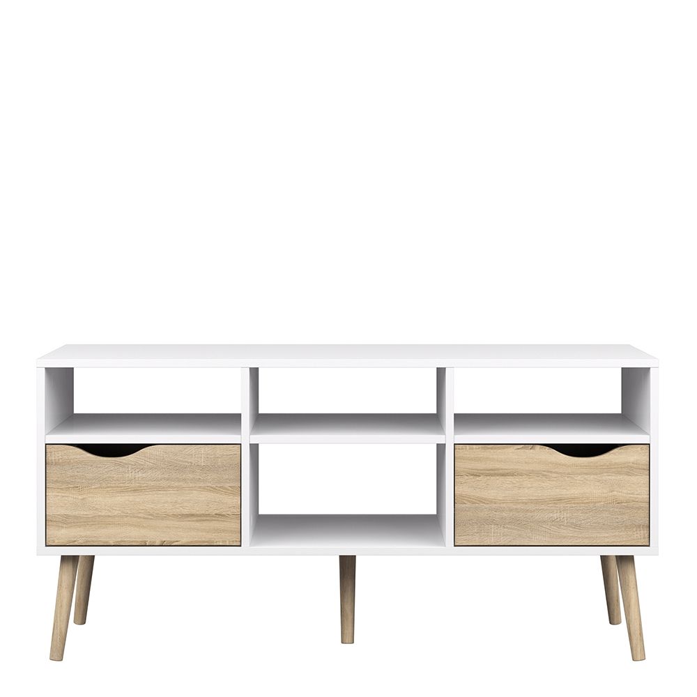 Sapporo White and Natural Oak Wide TV Unit 2 Drawers 4 Shelves