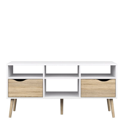 Sapporo White and Natural Oak Wide TV Unit 2 Drawers 4 Shelves