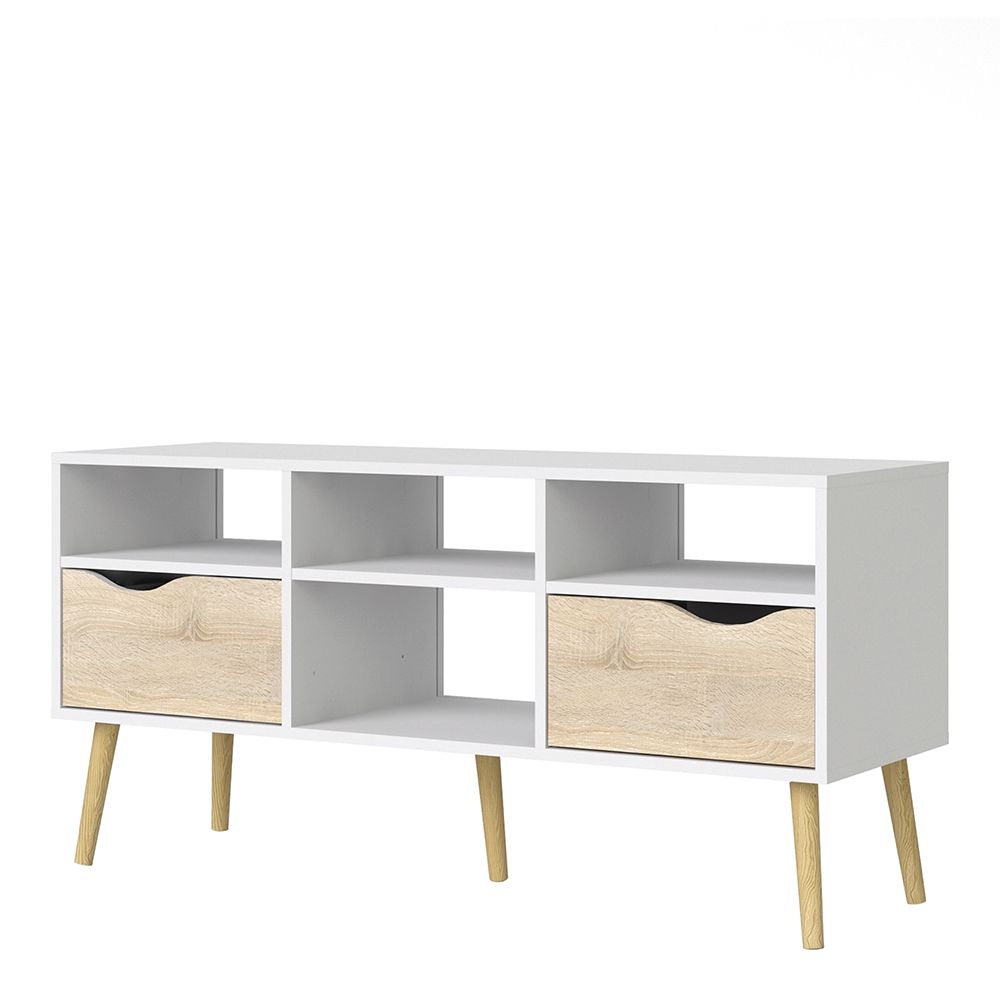 Sapporo White and Natural Oak Wide TV Unit 2 Drawers 4 Shelves