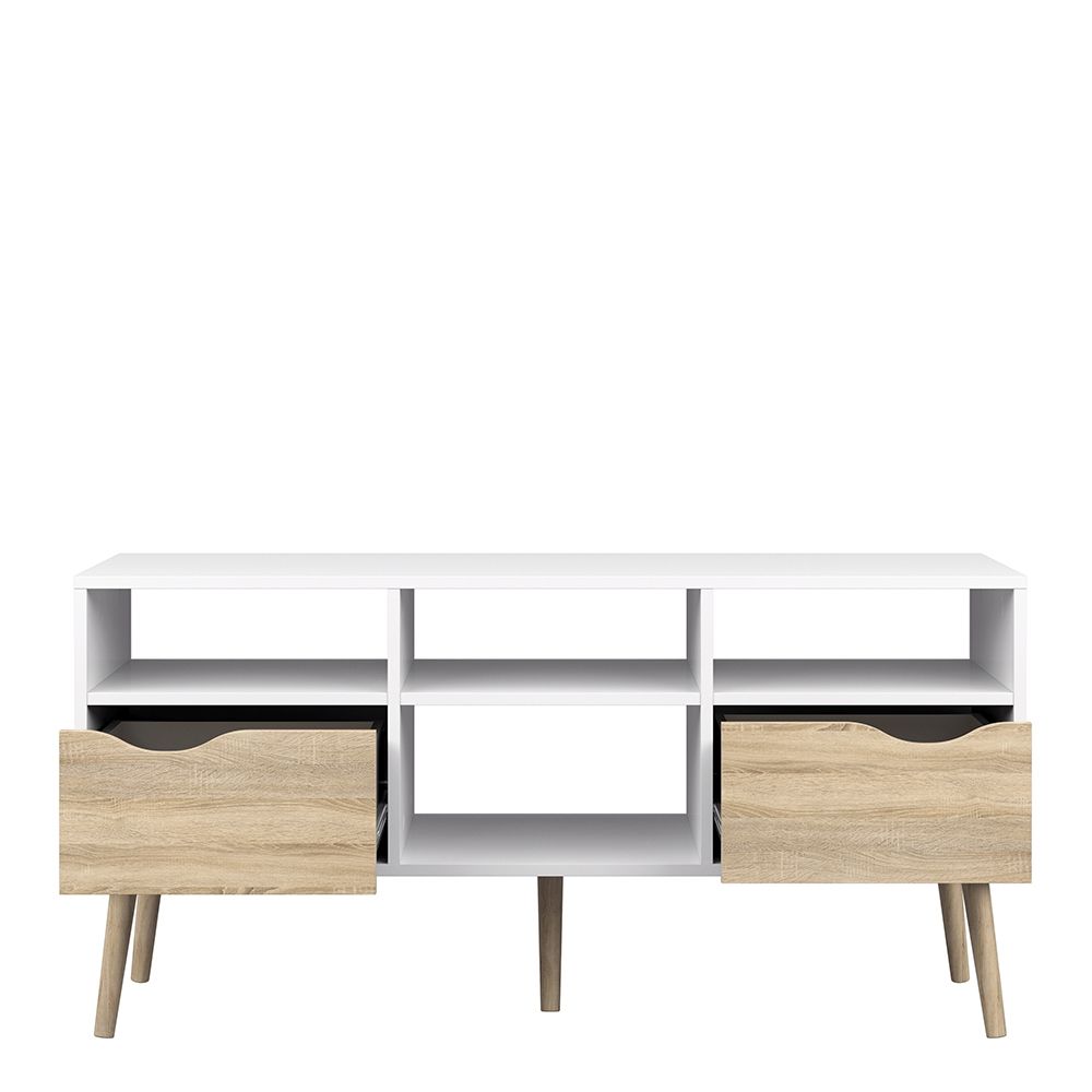 Sapporo White and Natural Oak Wide TV Unit 2 Drawers 4 Shelves