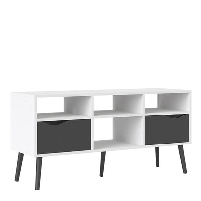 Sapporo White and Matt Black Wide TV Unit 2 Drawers 4 Shelves