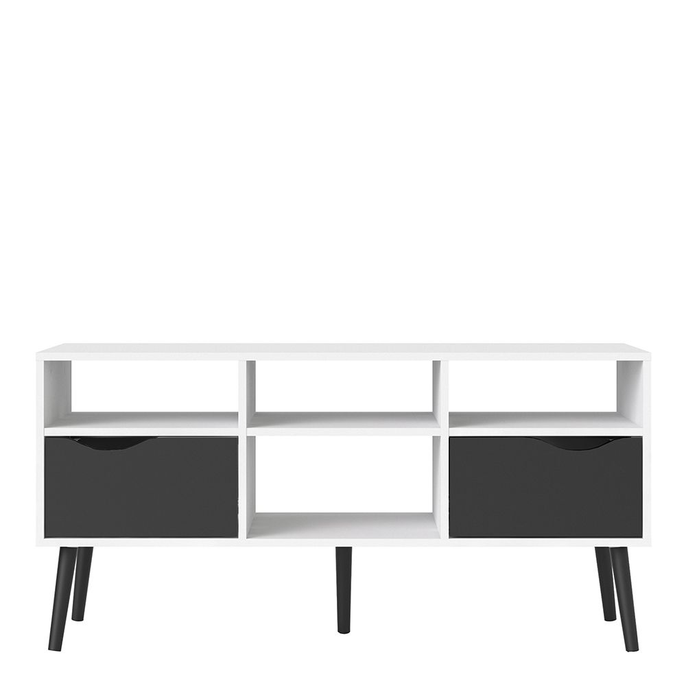 Sapporo White and Matt Black Wide TV Unit 2 Drawers 4 Shelves
