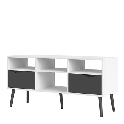 Sapporo White and Matt Black Wide TV Unit 2 Drawers 4 Shelves