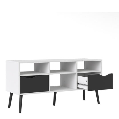 Sapporo White and Matt Black Wide TV Unit 2 Drawers 4 Shelves