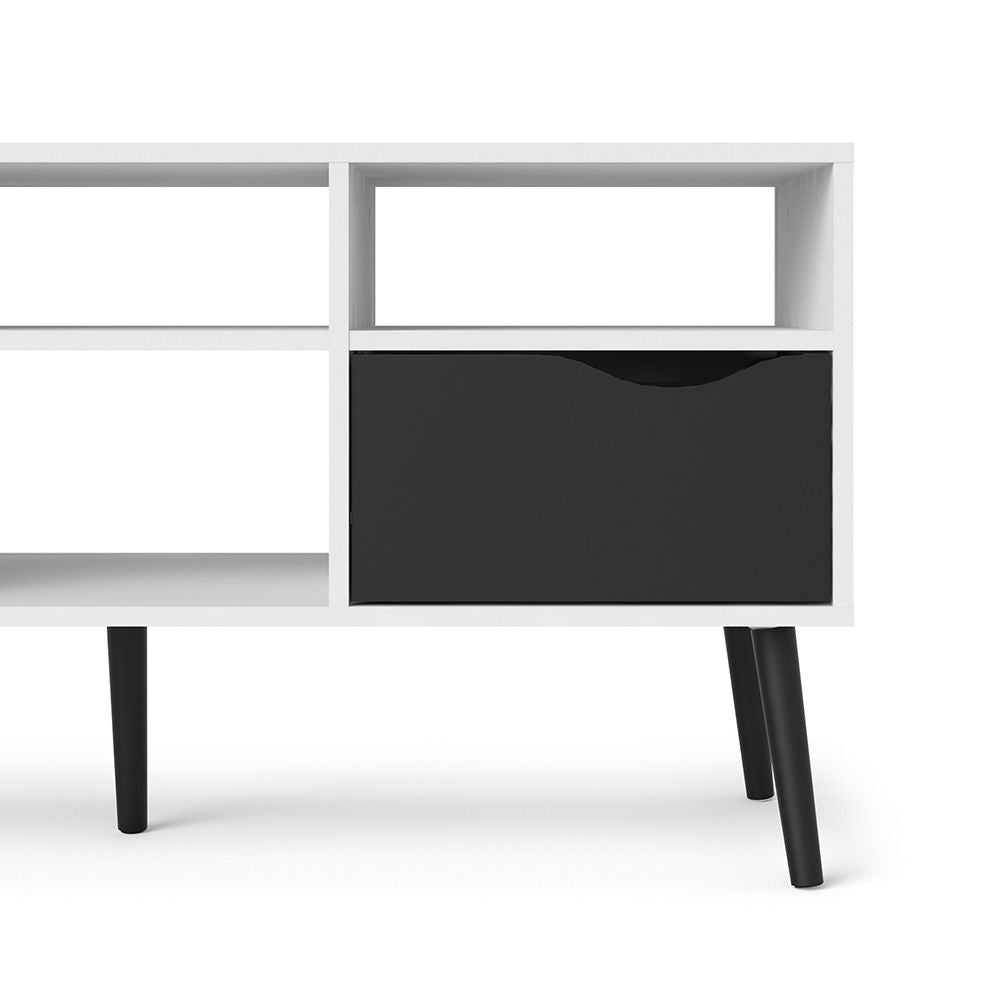 Sapporo White and Matt Black Wide TV Unit 2 Drawers 4 Shelves