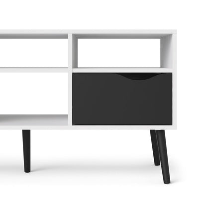 Sapporo White and Matt Black Wide TV Unit 2 Drawers 4 Shelves