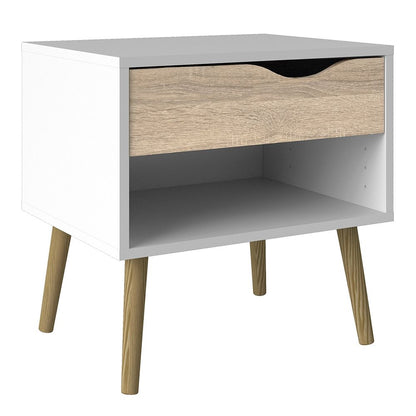 Sapporo White and Natural Oak Bedside 1 Drawer