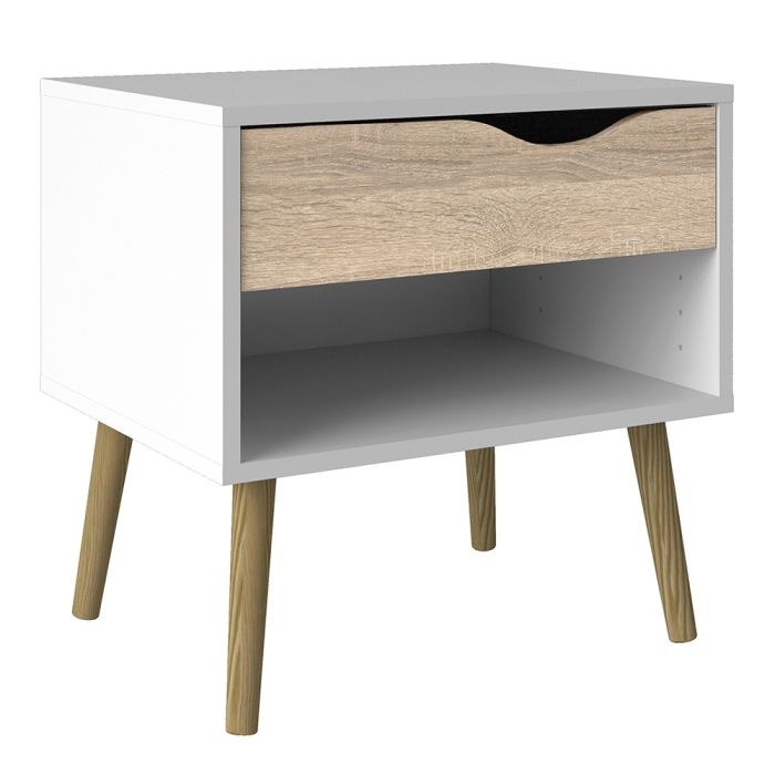 Set of 2 Sapporo White and Natural Oak Effect Bedside Tables 1 Drawer