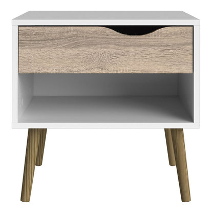 Sapporo White and Natural Oak Bedside 1 Drawer