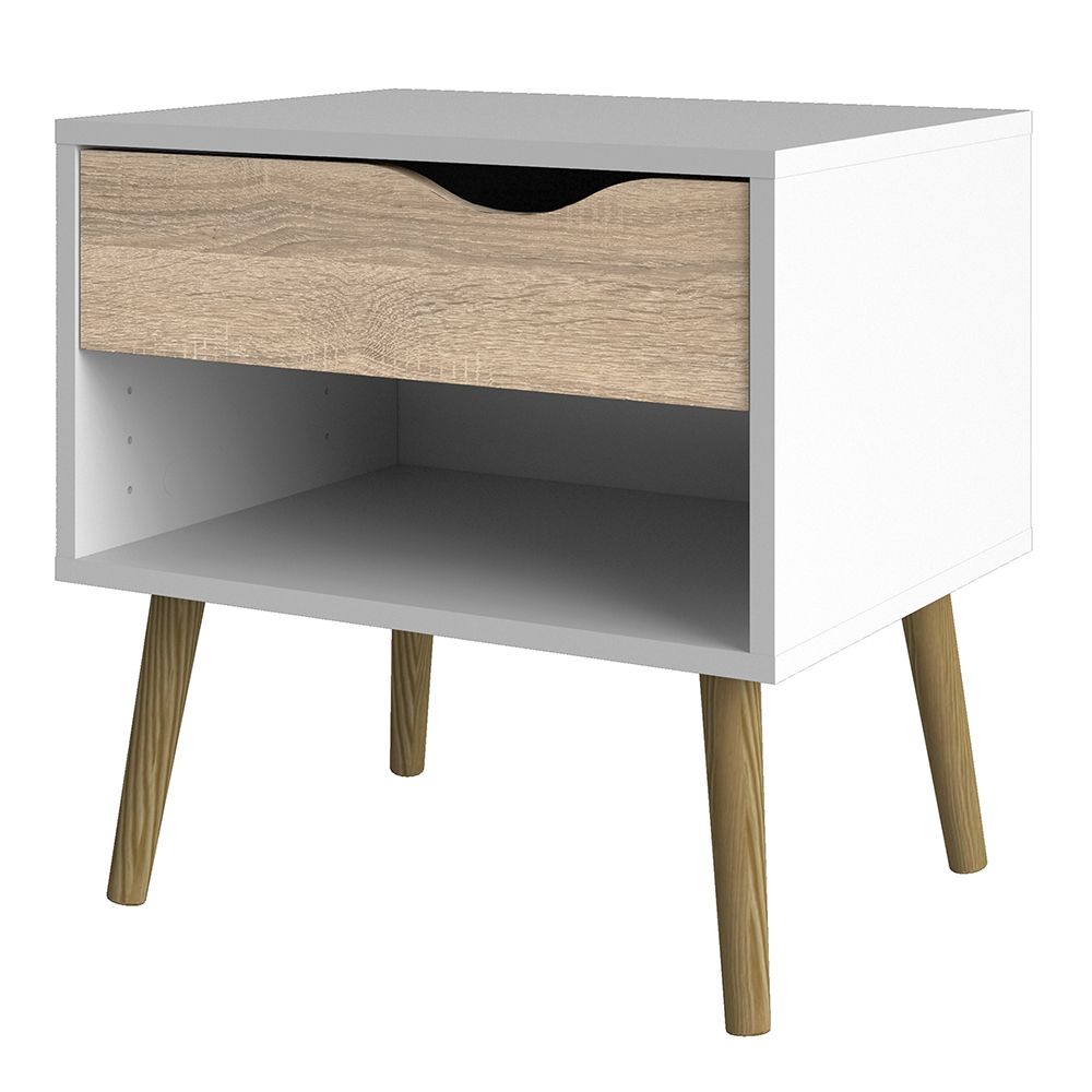 Sapporo White and Natural Oak Bedside 1 Drawer