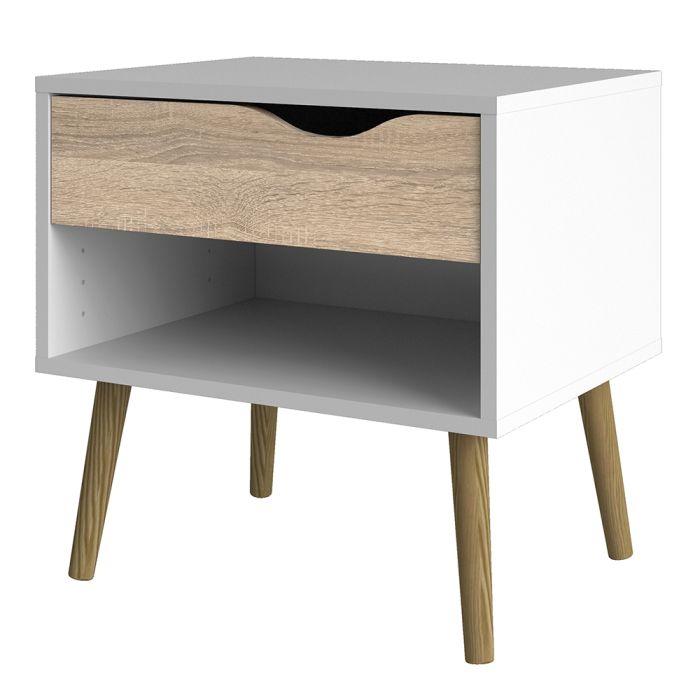 Set of 2 Sapporo White and Natural Oak Effect Bedside Tables 1 Drawer