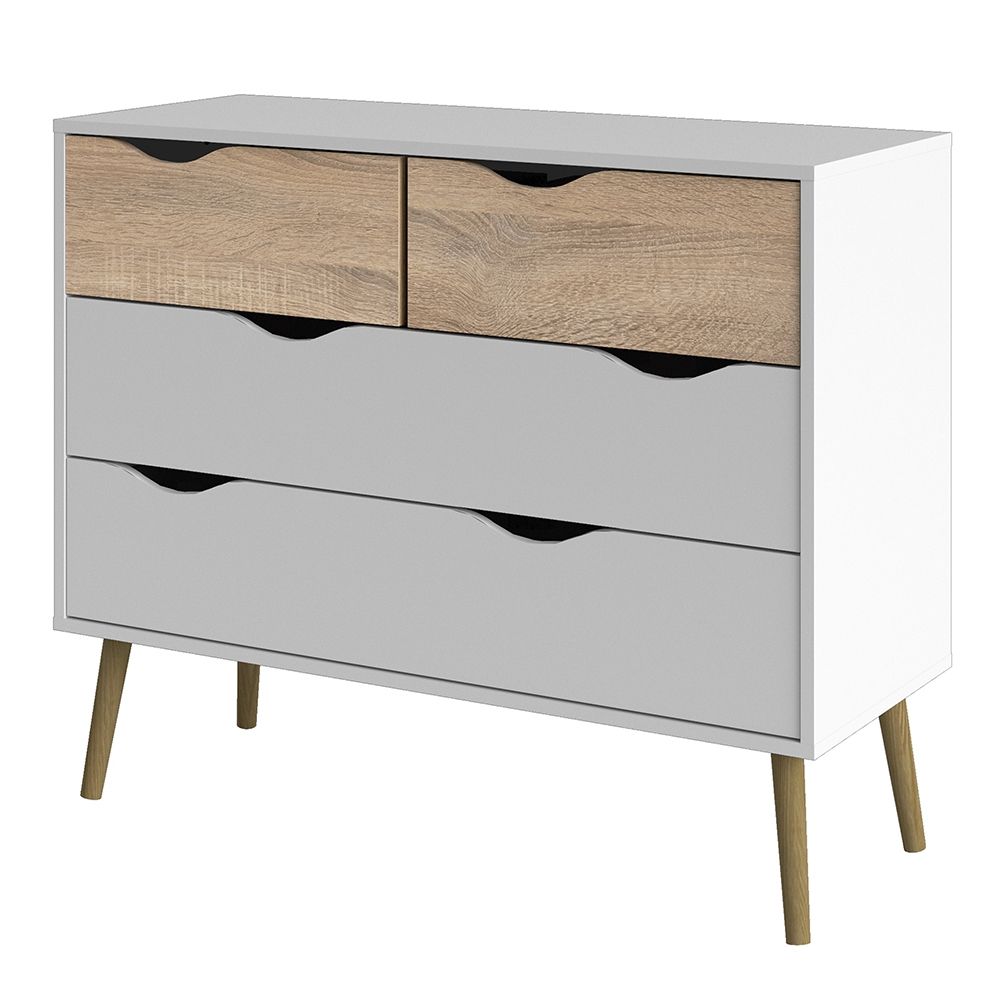 Sapporo White and Natural Oak Chest 4 Drawers