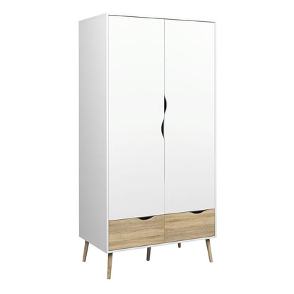 Sapporo White and Natural Oak Wardrobe 2 Doors 2 Drawers