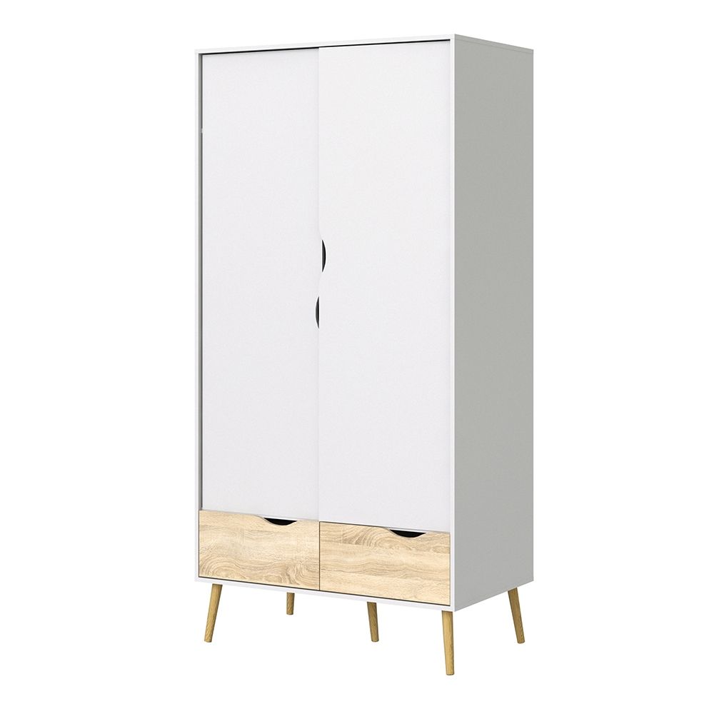 Sapporo White and Natural Oak Wardrobe 2 Doors 2 Drawers