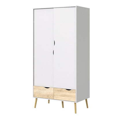 Sapporo White and Natural Oak Wardrobe 2 Doors 2 Drawers