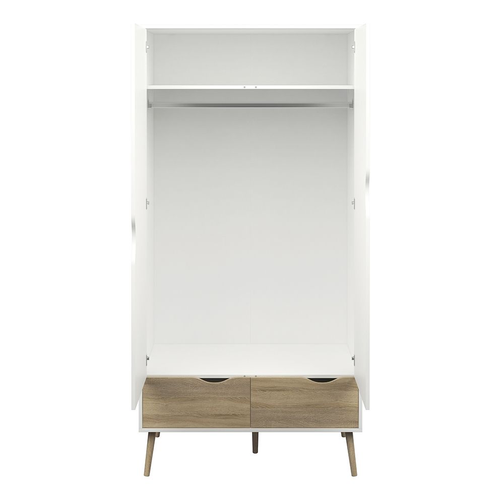 Sapporo White and Natural Oak Wardrobe 2 Doors 2 Drawers