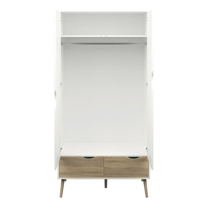 Sapporo White and Natural Oak Wardrobe 2 Doors 2 Drawers