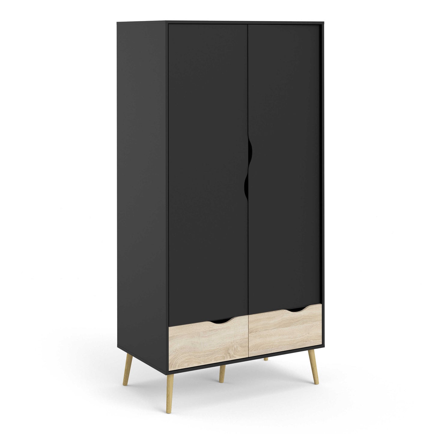 Sapporo Black and Natural Oak Wardrobe 2 Doors 2 Drawers