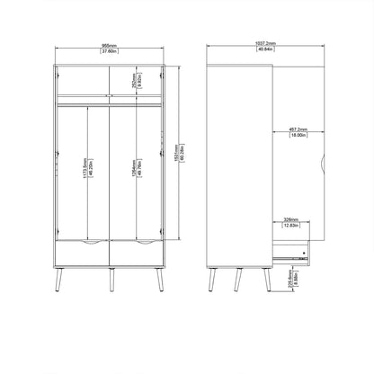 Sapporo Black and Natural Oak Wardrobe 2 Doors 2 Drawers
