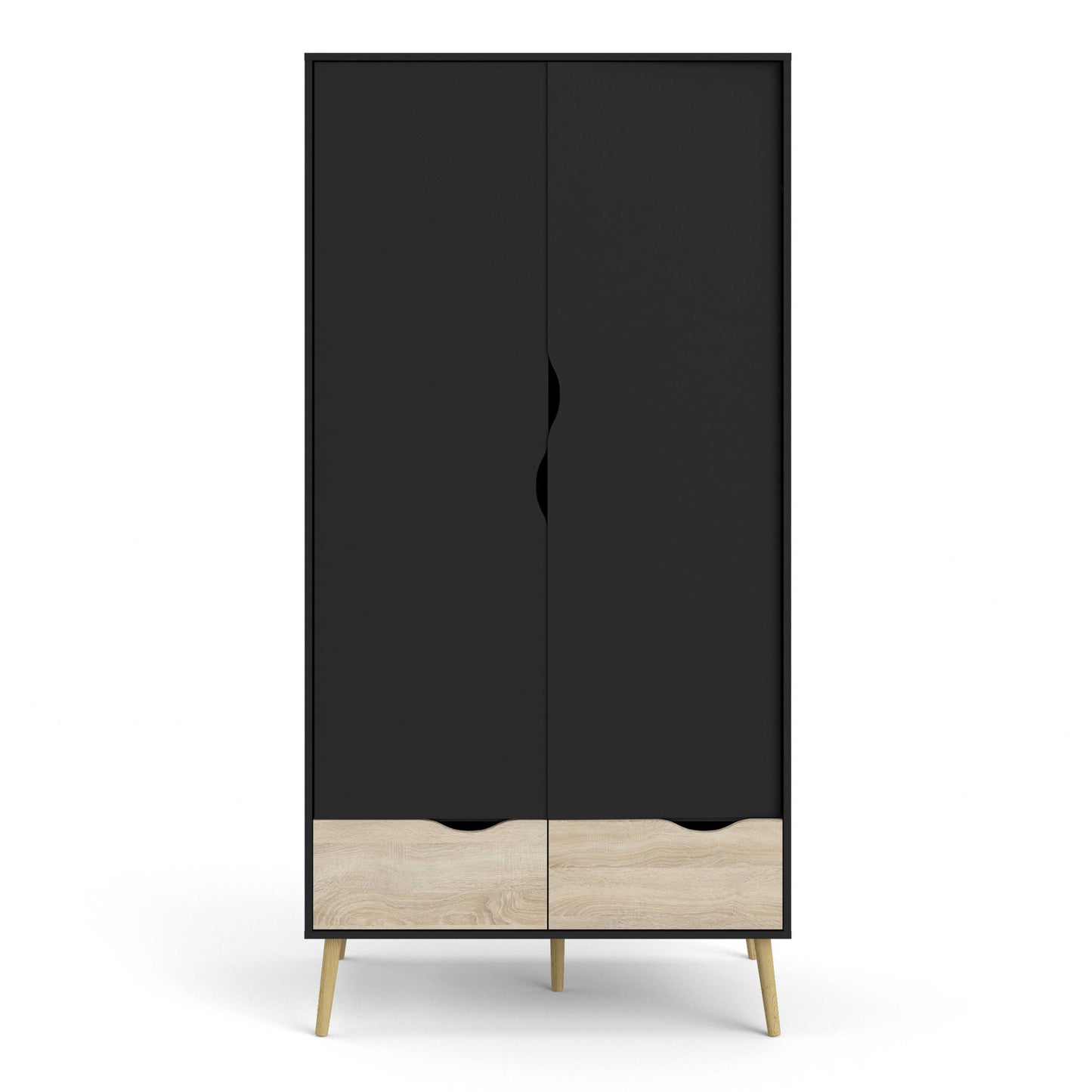 Sapporo Black and Natural Oak Wardrobe 2 Doors 2 Drawers