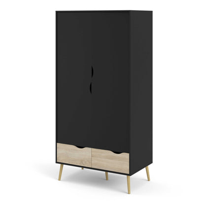 Sapporo Black and Natural Oak Wardrobe 2 Doors 2 Drawers
