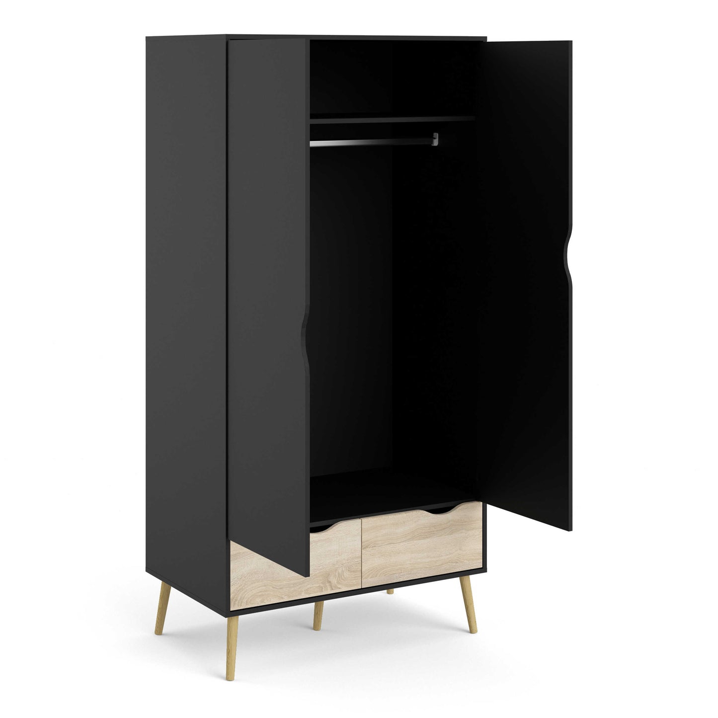 Sapporo Black and Natural Oak Wardrobe 2 Doors 2 Drawers