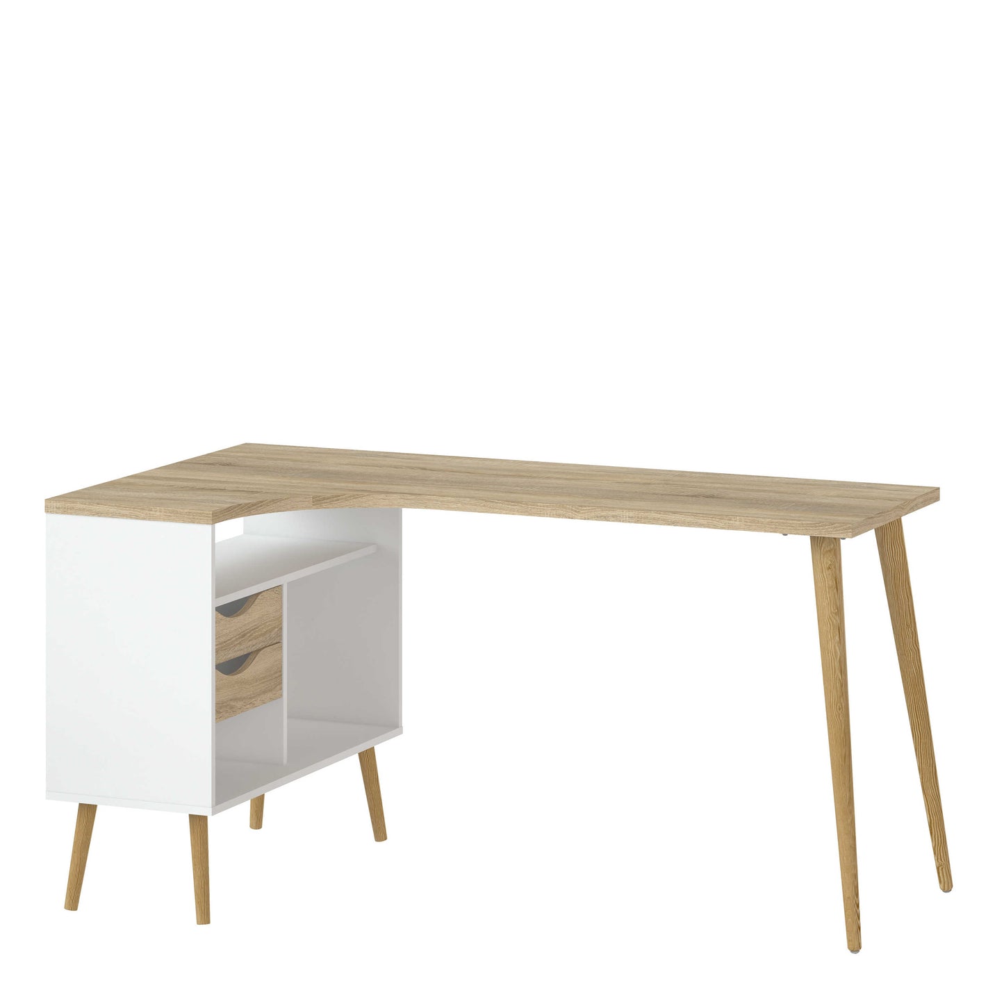 Sapporo White and Natural Oak Desk 2 Drawer and Shelves