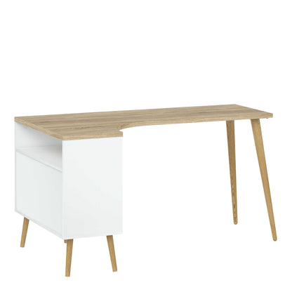 Sapporo White and Natural Oak Desk 2 Drawer and Shelves