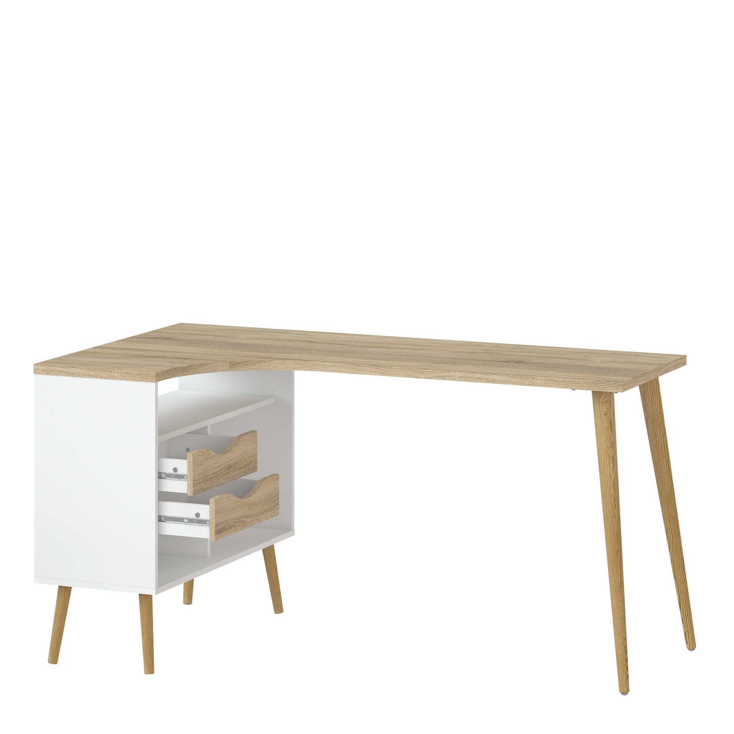 Sapporo White and Natural Oak Desk 2 Drawer and Shelves