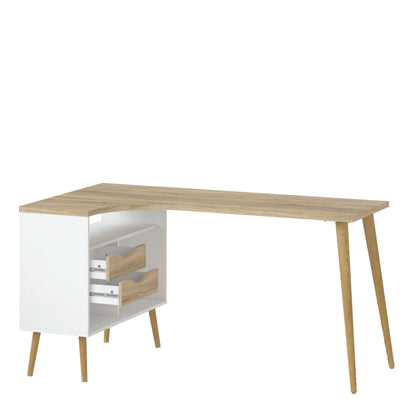 Sapporo White and Natural Oak Desk 2 Drawer and Shelves