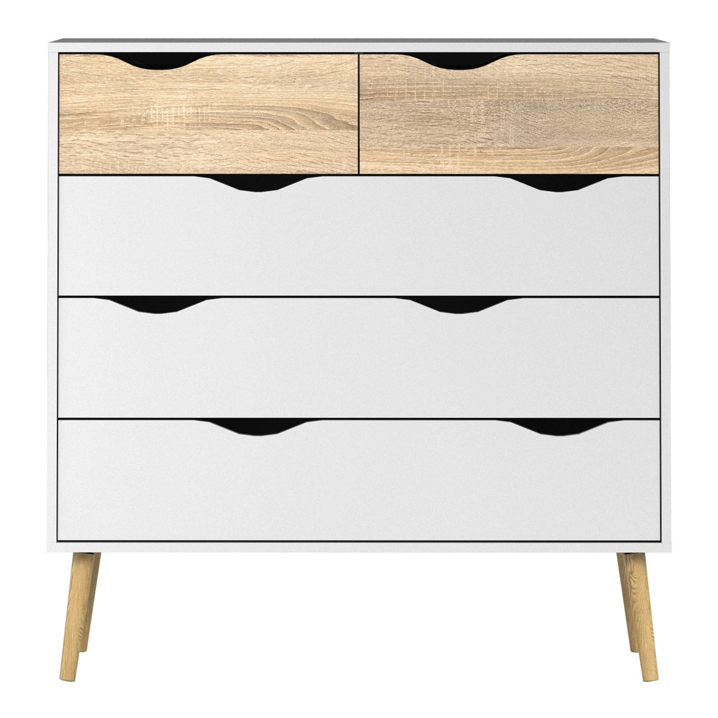 Sapporo White and Natural Oak Effect Chest 5 Drawers