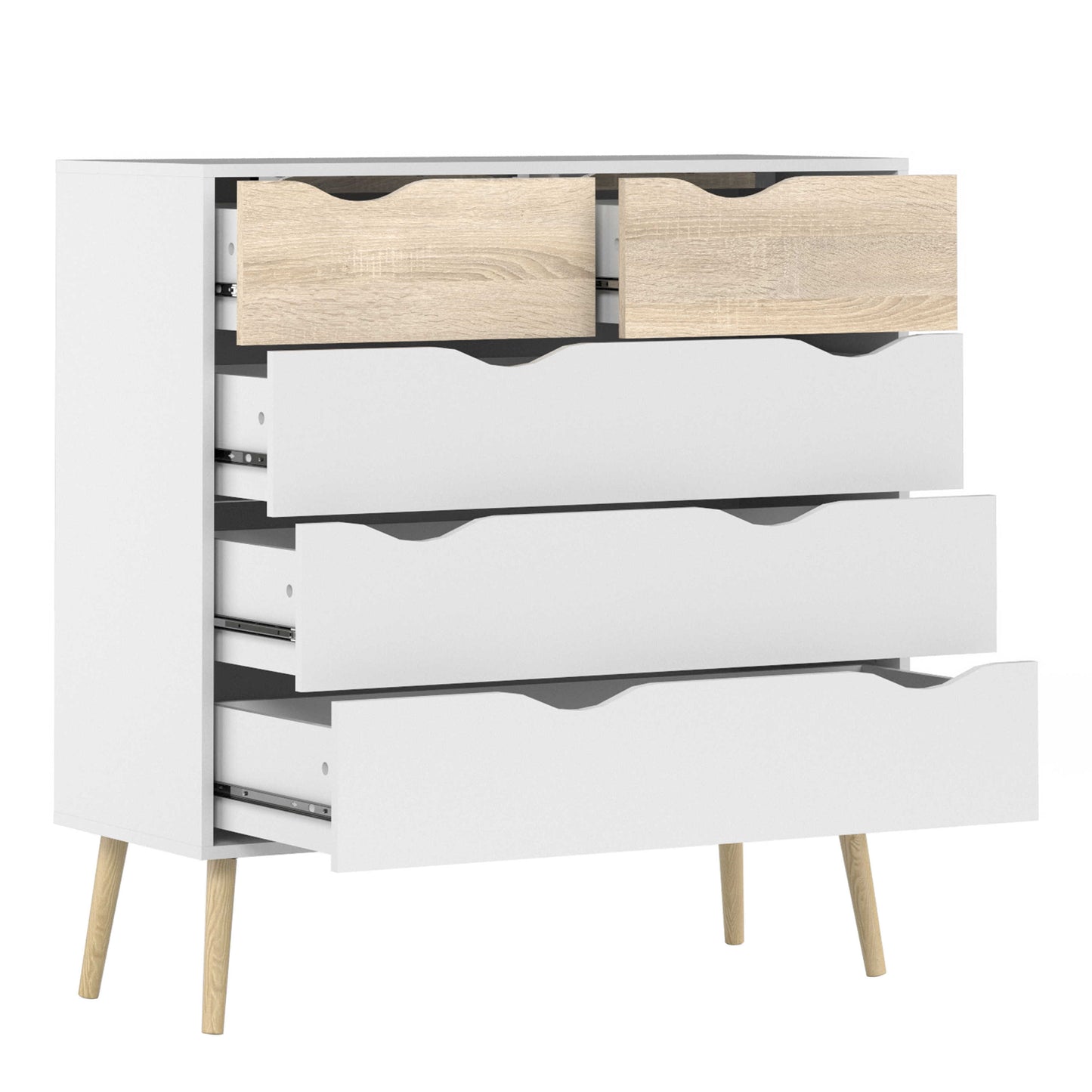 Sapporo White and Natural Oak Effect Chest 5 Drawers