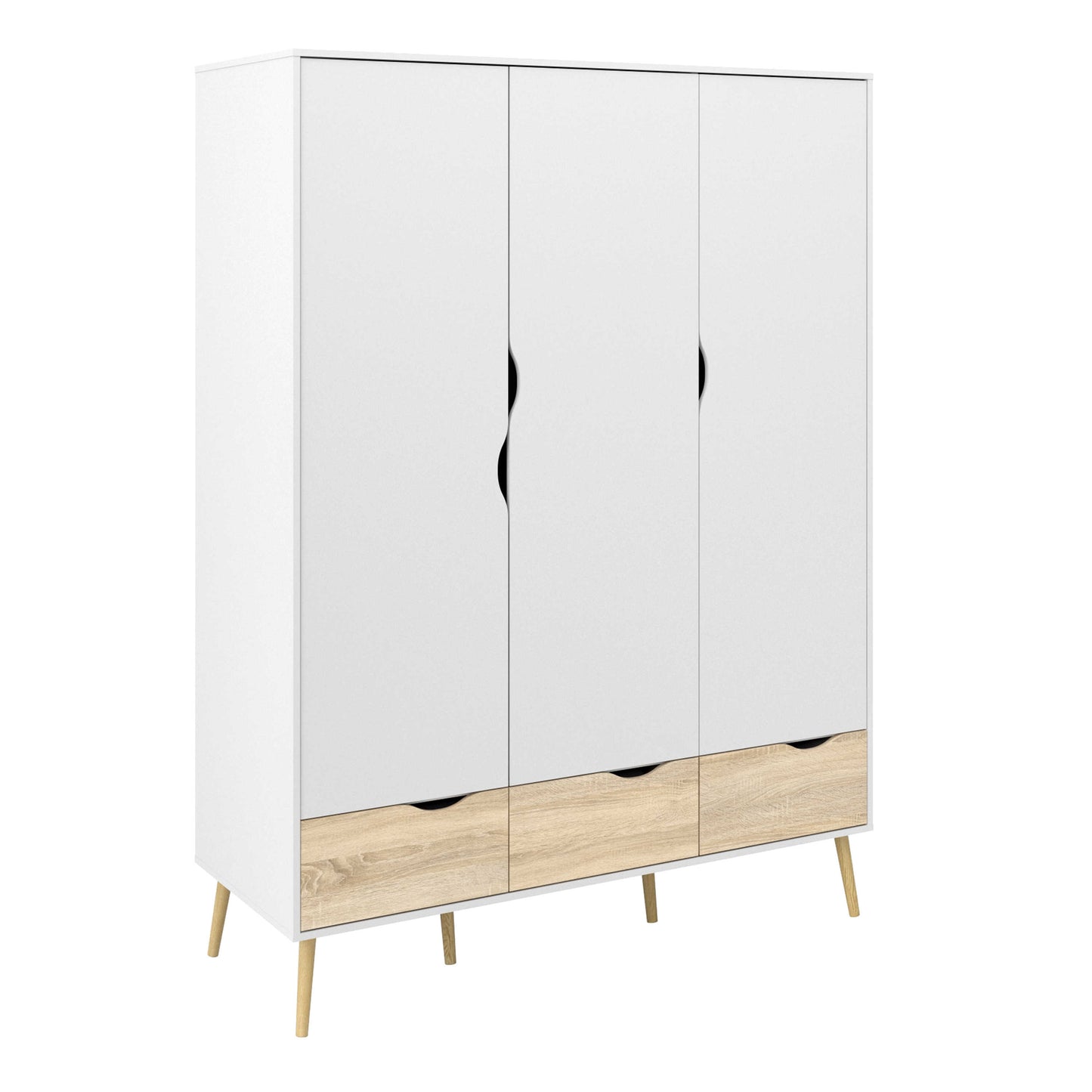 Sapporo White and Natural Oak Effect Wardrobe 3 Doors 3 Drawers