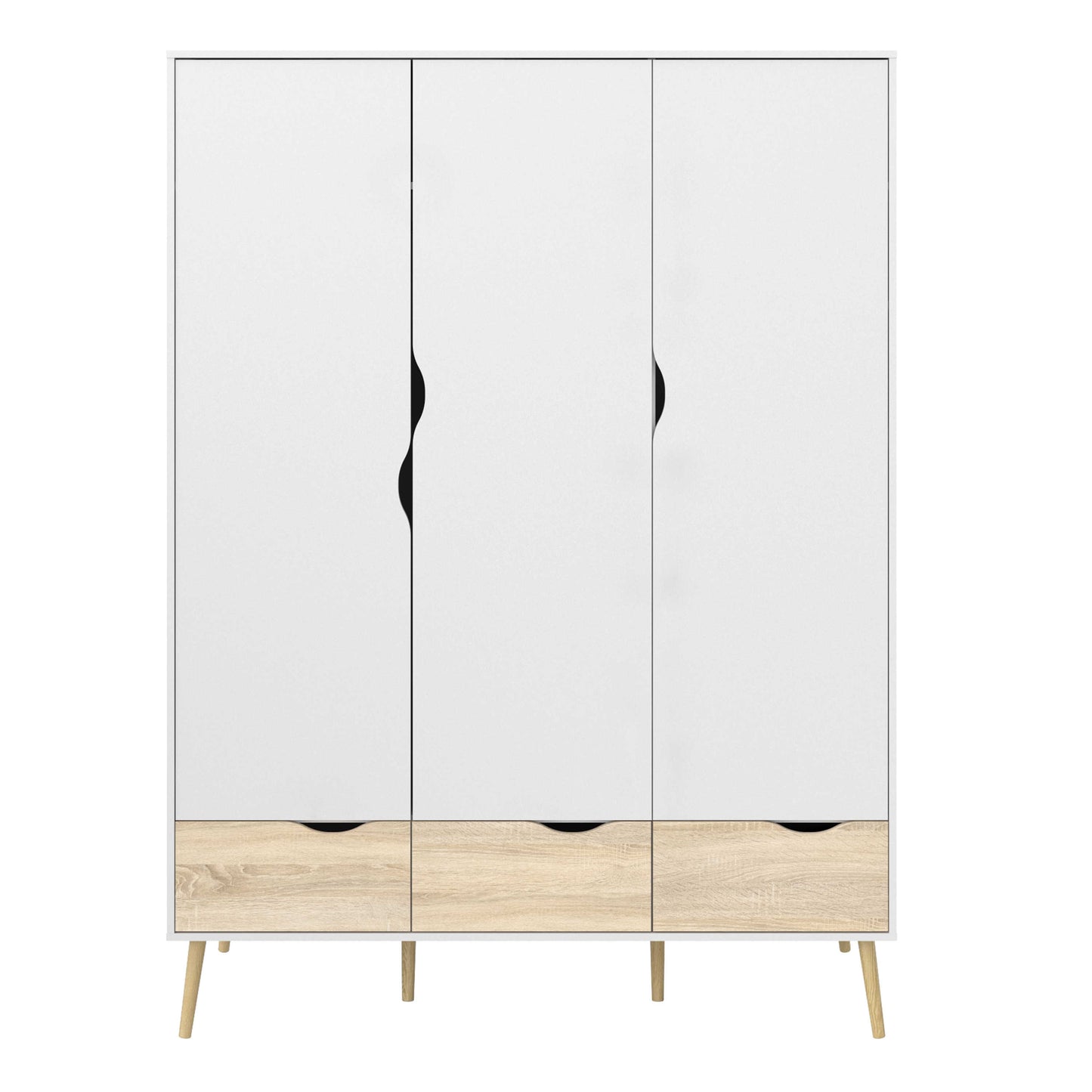 Sapporo White and Natural Oak Effect Wardrobe 3 Doors 3 Drawers