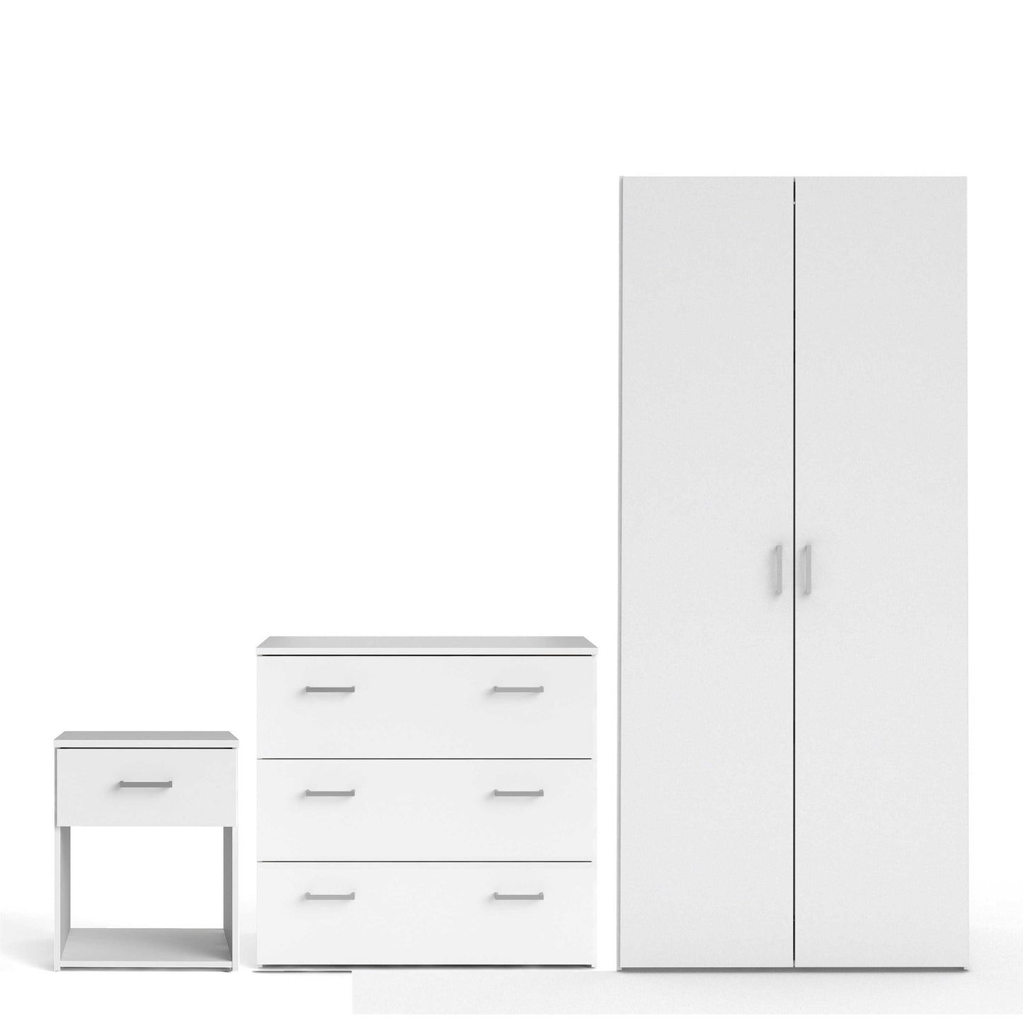 Berlin White Bedroom Furniture Set with Bedside Chest of Drawers and Wardrobe