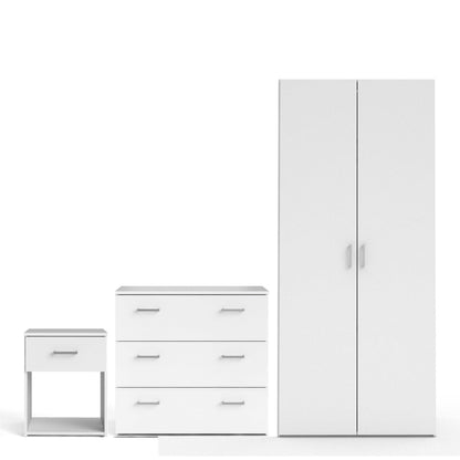 Berlin White Bedroom Furniture Set with Bedside Chest of Drawers and Wardrobe