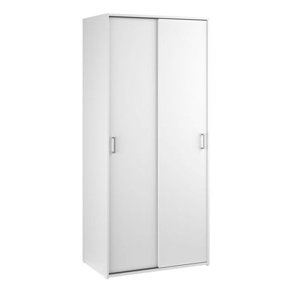 Munich White Wooden Sliding Door Wardrobe 2 Doors 3 Shelves