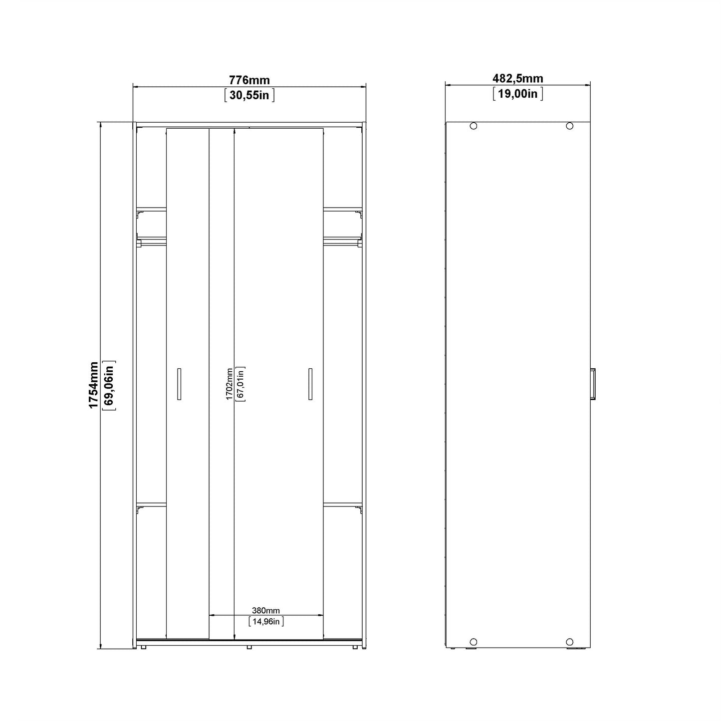 Munich White Wooden Sliding Door Wardrobe 2 Doors 3 Shelves