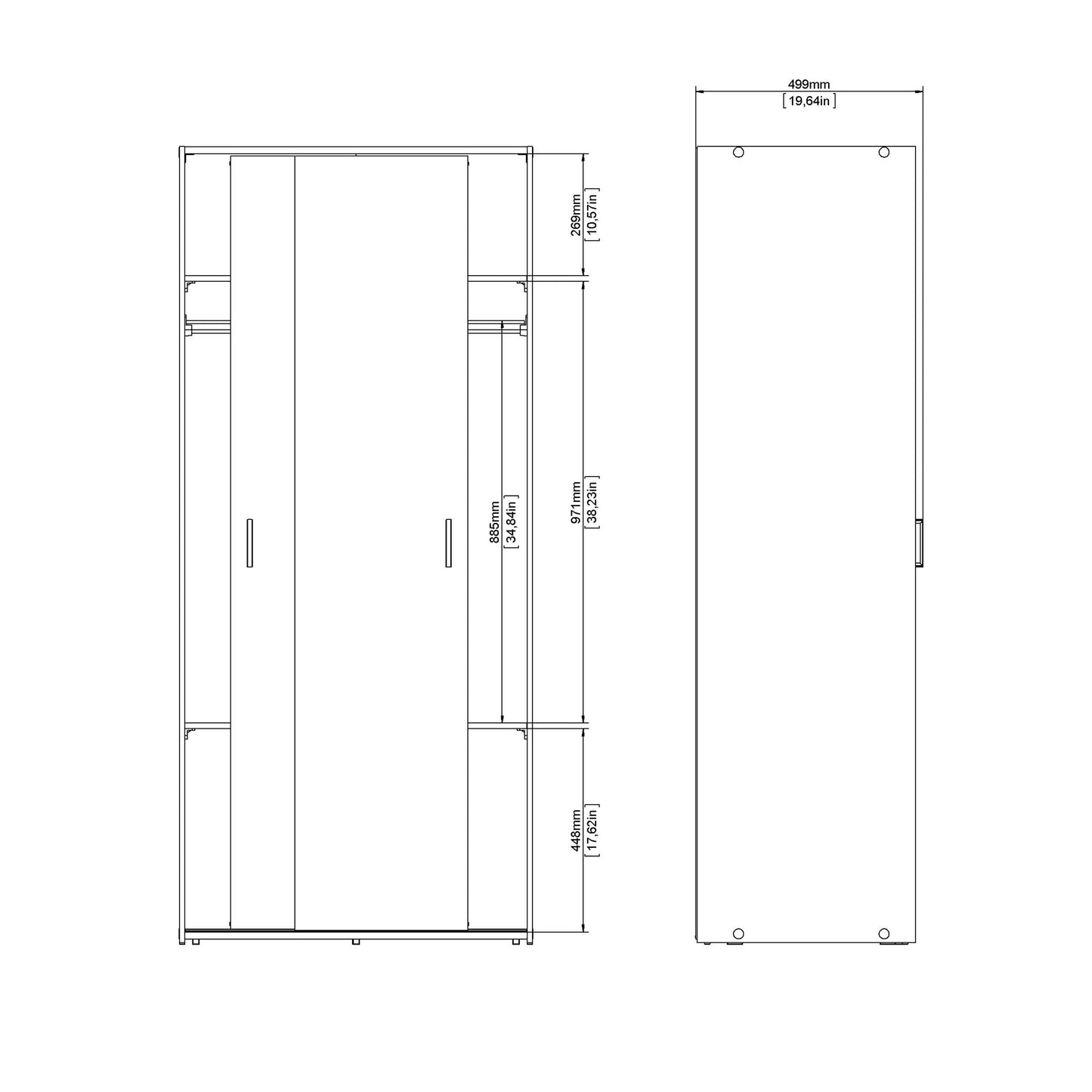 Munich White Wooden Sliding Door Wardrobe 2 Doors 3 Shelves